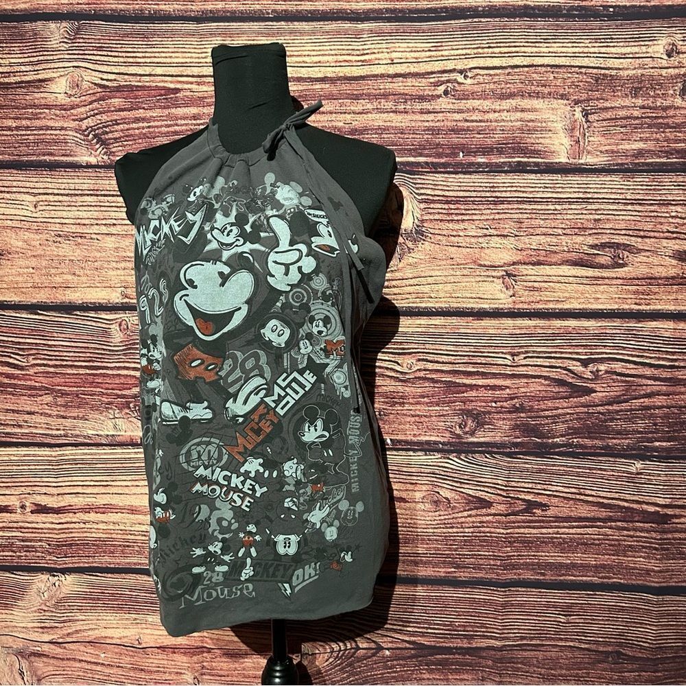 Disney Mickey Mouse Women's Large Grey Shirt Top Blouse Customized Cut Open Back